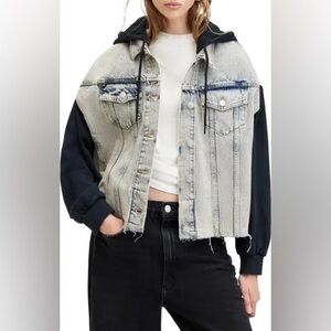 ALLSAINTS Milena Hooded Jacket in Indigo Blue Denim XS/S $269